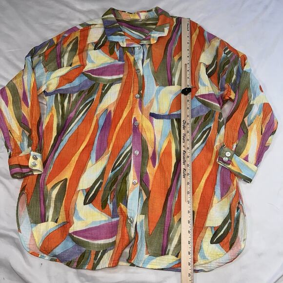 Soft Surroundings Shirt Size XL Multicolor Peregrine Tunic Blouse Fiery Strip LS - Picture 6 of 12